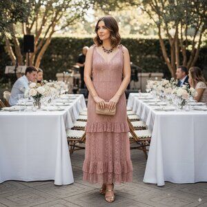 BELLEVUE THE LABEL Florence Lace Maxi Dress	in Dusty Pink Size Small NWT